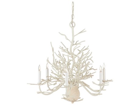 Currey & Company Seaward 6-Light White Coral natural Sand Candelabra Chandelier