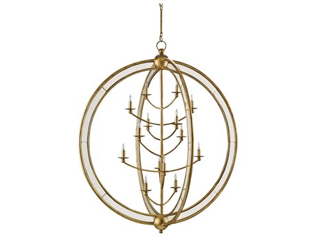Currey & Company Aphrodite 14-Light Gold Granello Antique Mirror Candelabra Globe Tiered Chandelier