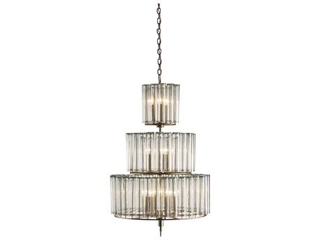 Currey & Company Bevilacqua 12-Light Silver Leaf Glass Candelabra Drum Tiered Chandelier