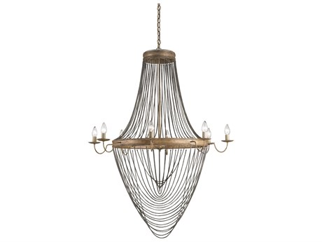 Currey & Company Lucien 8-Light French Gold Leaf antique Wash Silver Candelabra Geometric Chandelier