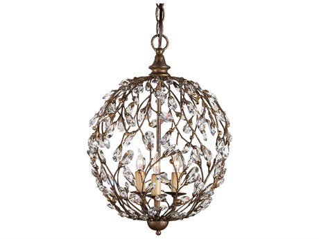 Currey & Company Crystal Bud 3-Light Cupertino Brown Candelabra Globe Chandelier
