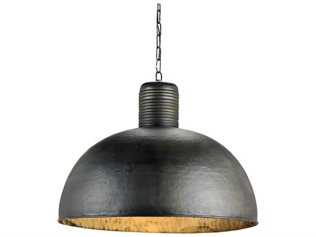 Currey & Company Saga 1-Light Dark Blackened Steel Bell Pendant