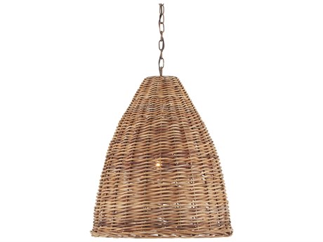 Currey & Company Basket 1-Light Natural Brown Bell Pendant