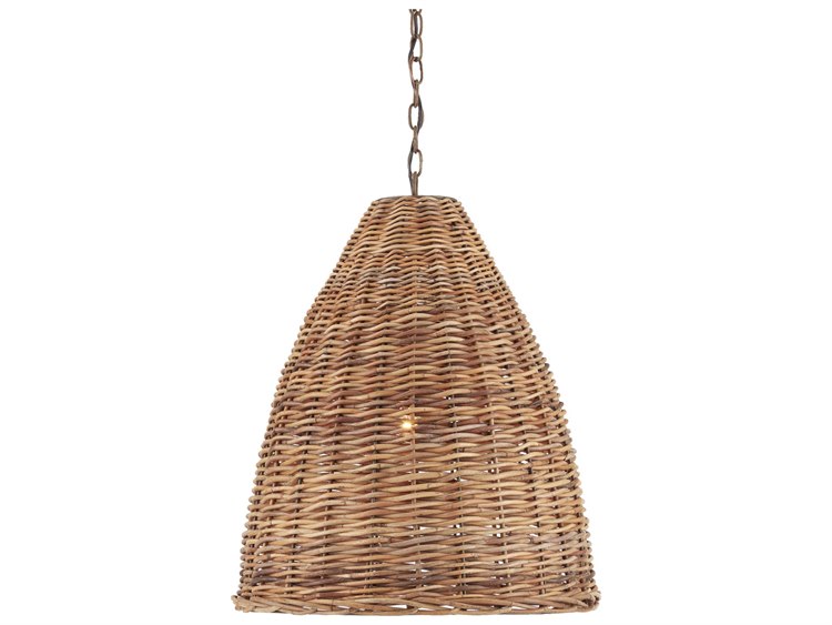 Photos - Chandelier / Lamp Woven Currey & Company Basket 1-Light Natural Brown Bell Pendant 9845 