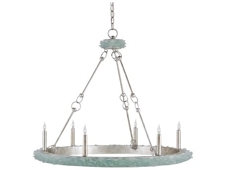 Currey & Company Tidewater 6-Light Silver Granello seaglass Candelabra Chandelier