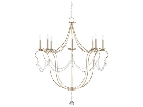 Currey & Company Crystal Lights 8-Light Silver Leaf Candelabra Chandelier