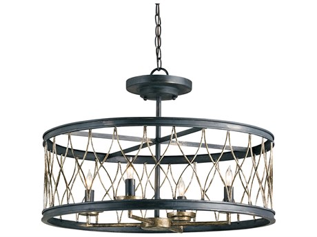 Currey & Company Crisscross 4-Light French Black pyrite Bronze Candelabra Drum Chandelier