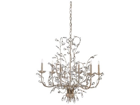 Currey & Company Crystal Bud 6-Light Silver Granello Candelabra Chandelier