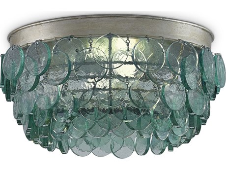 Currey & Company Braithwell 2-Light Silver Leaf Glass LED Bowl Flush Mount