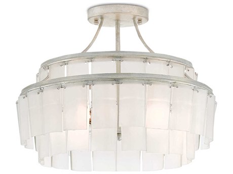 Currey & Company Vintner Contemporary Silver Leaf Opaque White Glass Round Semi Flush Mount