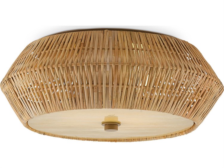 Photos - Chandelier / Lamp Wide Currey & Company Antibes Natural Honey Beige Wood Glass Geometric Flush Mount 9999-0033