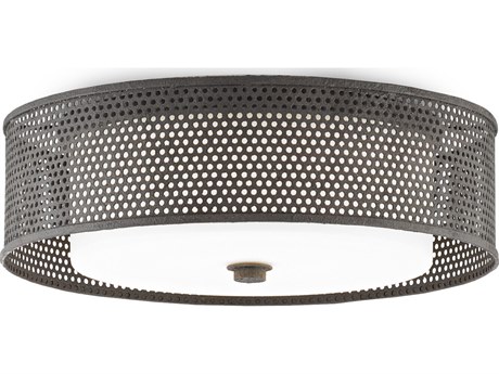 Currey & Company Notte 2-Light Mole Black Glass LED Drum Flush Mount
