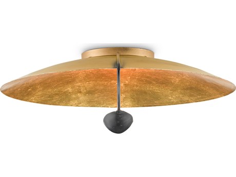 Currey & Company Pinders 2-Light Contemporary Gold Leaf French Black Bowl Flush Mount