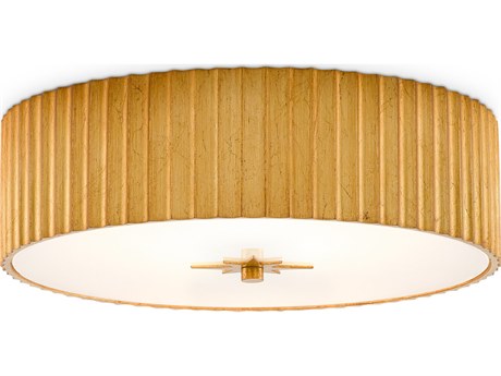Currey & Company Caravel 1-Light Gold Leaf Glass LED Drum Flush Mount