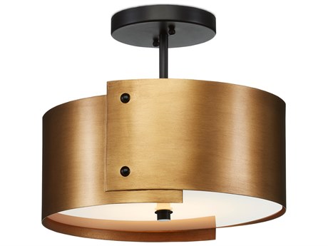 Currey & Company Ritsu 1-Light Antique Brass Black Drum Semi Flush Mount