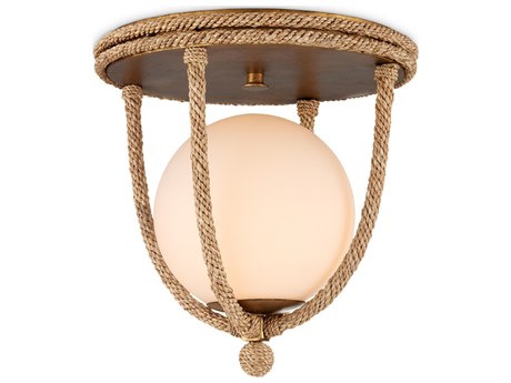Currey & Company Passageway 1-Light Natural Dorado Gold Brown Glass Globe Semi Flush Mount