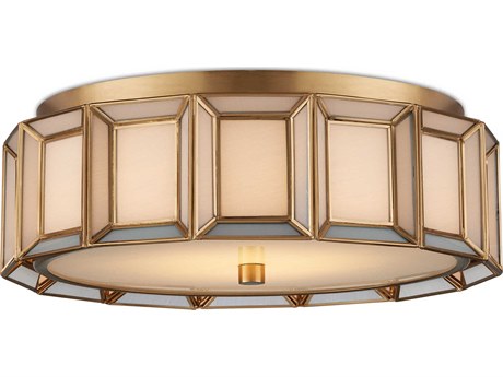 Currey & Company Daze 1-Light Antique Brass White Round Flush Mount