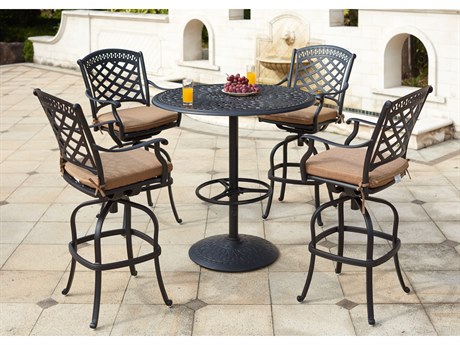 Darlee Outdoor Living Sedona Cast Aluminum 5-Piece Bar Set with Cushions and 42'' Round Pedestal Bar Table