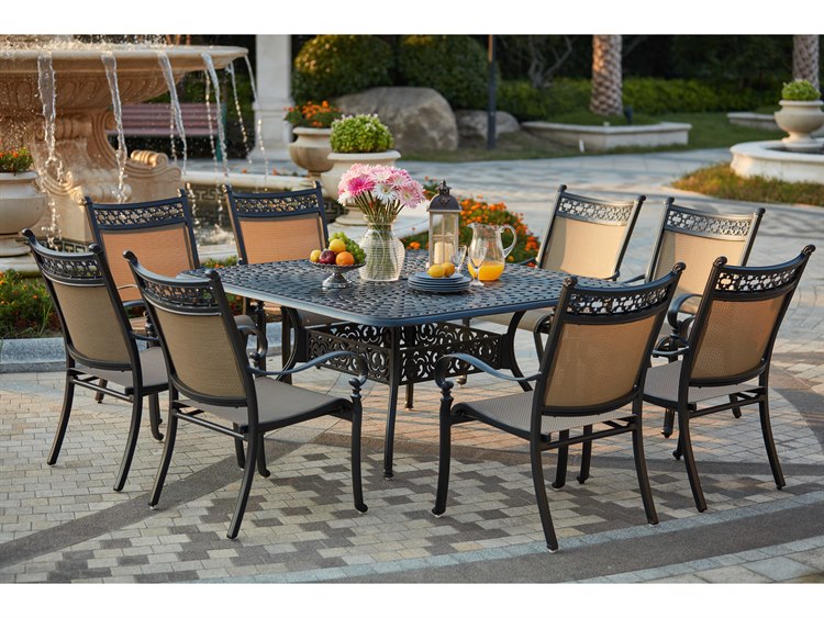 Darlee Outdoor Living Standard Mountain View Cast Aluminum 9 Piece Dining Set With 60 Inch Square Dining Table In Antique Bronze