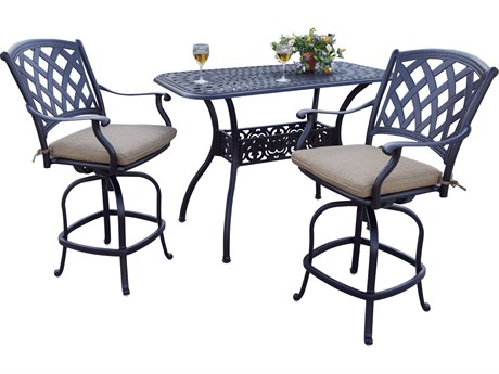 Darlee Outdoor Living Ocean View Cast Aluminum 3-Piece Counter Height Set with 26 x 52'' Rectangular Counter Table