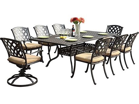 Darlee Outdoor Living Ocean View 9-Piece Patio Dining Set (with 2 Swivel Rockers) with Cushions and 42 x 92'' Rectangular Dining Table