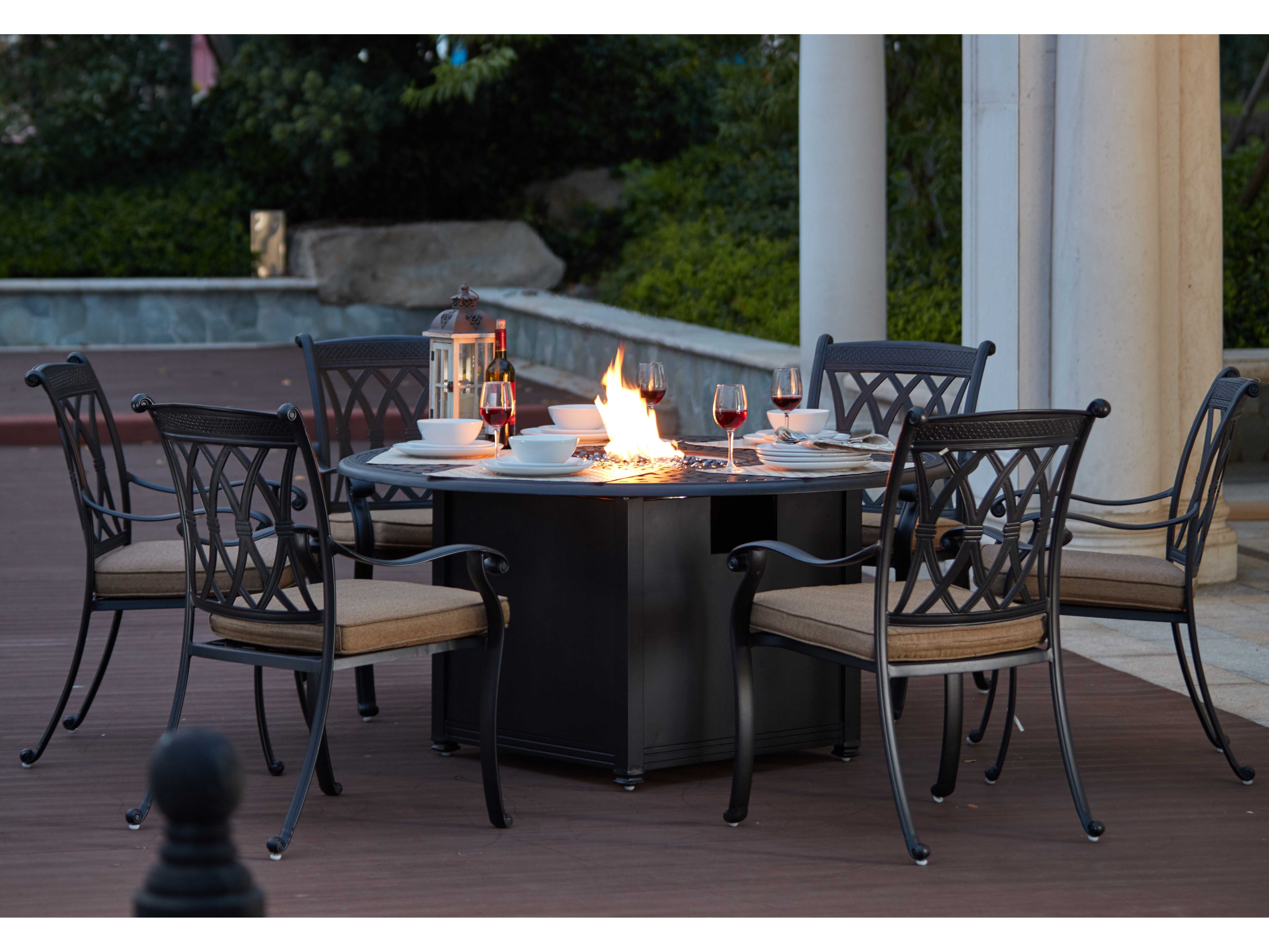 Darlee Outdoor Living Capri Cast, 9 Piece Patio Dining Set With Fire Pit