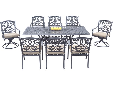 Darlee Outdoor Living Santa Monica Cast Aluminum 9-Piece Dining Set (with 2 Swivel Rockers) with Cushions and 44 x 84'' Rectangular Dining Table