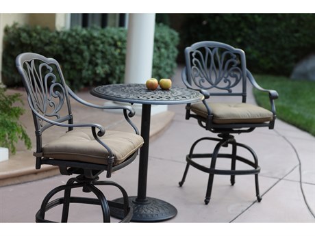 Darlee Outdoor Living Elisabeth Cast Aluminum 3-Piece Counter Height Set with Cushions and 30'' Series 60 Round Pedestal Counter Table