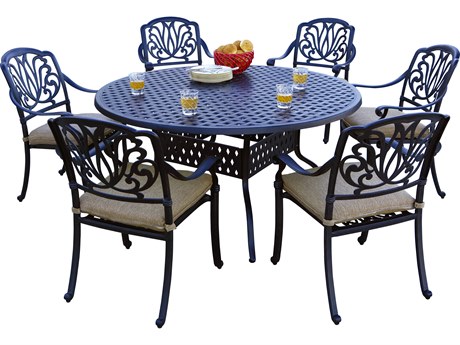 Darlee Outdoor Living Elisabeth Cast Aluminum 7-Piece Dining Set with Cushions and 60'' Round Dining Table