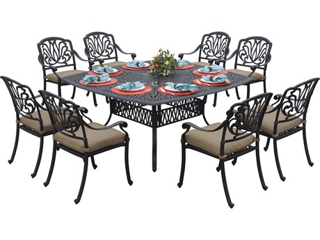 Darlee Outdoor Living Elisabeth Cast Aluminum 9-Piece Dining Set with Cushions and 64'' Square Dining Table