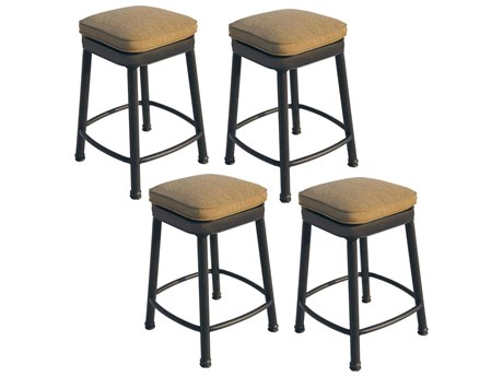 Darlee Outdoor Living Backless Cast Aluminum Square Counter Height Stool with Seat Cushion Set of 4