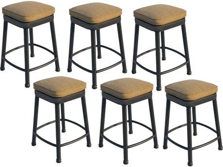 Darlee Outdoor Living Backless Cast Aluminum Square Counter Height Stool with Seat Cushion Set of 6