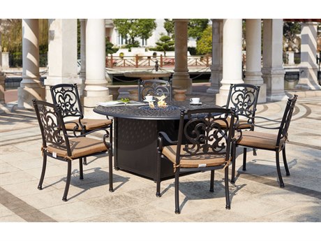Darlee Outdoor Living Santa Barbara Cast Aluminum Antique Bronze 7 Piece Fire Pit Dining Set