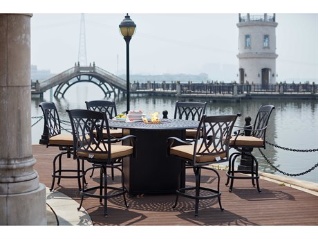 Darlee Outdoor Living Capri Cast Aluminum Antique Bronze 7 Piece Fire Pit Counter Set
