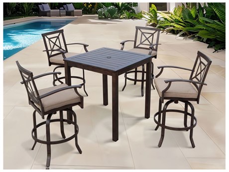 Darlee Outdoor Living Atlantis Walnut Aluminum Dining Set in Beige