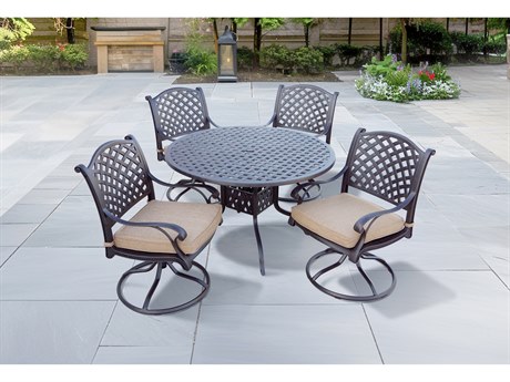 Darlee Outdoor Living Nassau Cast Aluminum Antique Bronze 5 Piece Dining Set with 48'' Wide Dining Round Table
