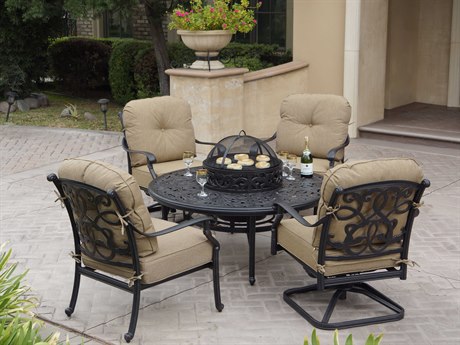 Darlee Outdoor Living Santa Monica Cast Aluminum Antique Bronze 5 Piece BBQ Fire Pit Lounge Set