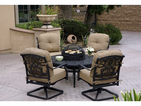 Darlee Outdoor Living Santa Monica Cast Aluminum Antique Bronze 5 Piece BBQ Fire Pit Lounge Set