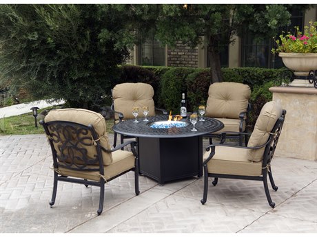 Darlee Outdoor Living Santa Monica Cast Aluminum Antique Bronze 5 Piece Fire Pit Lounge Set