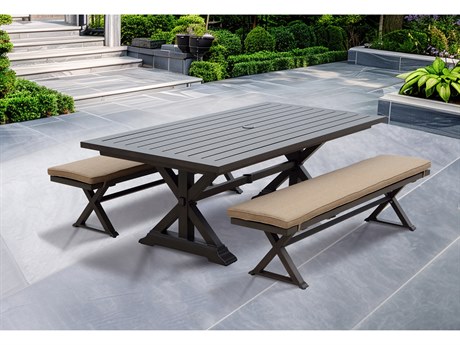 Darlee Outdoor Living Brooklyn Aluminum Multibrown 3 Piece Dining Set in Sesame Cushions with 86''W x 44''D Rectangular Dining Table
