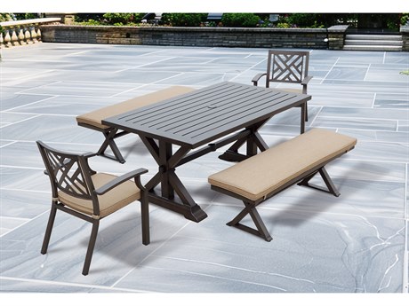 Darlee Outdoor Living Brooklyn Aluminum Multibrown 5 Piece Dining Set in Sesame Cushions with 67''W x 39''D Rectangular Dining Table