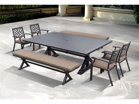 Darlee Outdoor Living Brooklyn Aluminum Multibrown 7 Piece Dining Set in Sesame Cushions with 88''W x 59'"D x Rectangular Dining Table