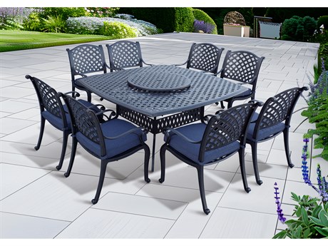 Darlee Outdoor Living Nassau Cast Aluminum Antique Bronze 10 Piece Dining Set with 64'' Wide Square Dining Table and Lazy Susan
