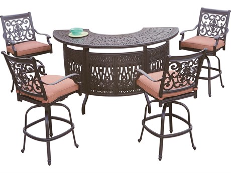Darlee Outdoor Living St. Cruz Cast Aluminum Antique Bronze 5 Piece Bar Set with Sesame Cushions with 75'' Party Bar