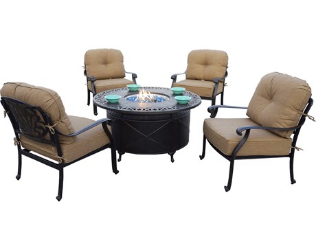 Darlee Outdoor Living Elisabeth Cast Aluminum Antique Bronze 5 Piece Fire Pit Lounge Set