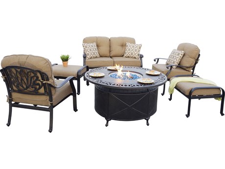 Darlee Outdoor Living Elisabeth Cast Aluminum Antique Bronze 6 Piece Fire Pit Lounge Set