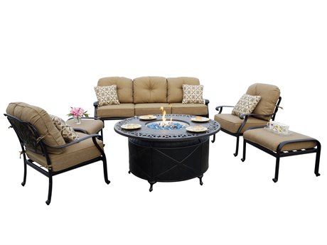 Darlee Outdoor Living Elisabeth Cast Aluminum Antique Bronze 6 Piece Fire Pit Lounge Set Outdoor Living Elisabeth Cast Aluminum Patio Lounge Set