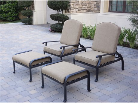 Darlee Outdoor Living Elisabeth Cast Aluminum Adjustable Club Chair with Ottoman and Cushions Set of 2