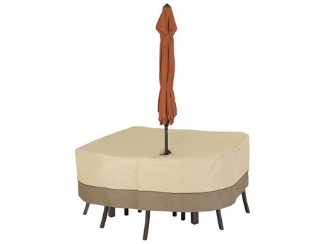 Duck Covers Veranda Pebble 68 Inch Medium Square Table & Chair Set Cover with Umbrella Hole