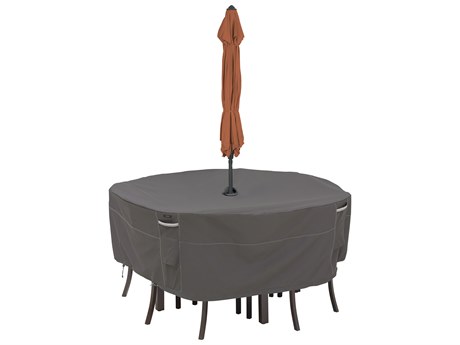 Duck Covers Ravenna Dark Taupe 62 Inch Round Table & Chairs Set Cover with Hole